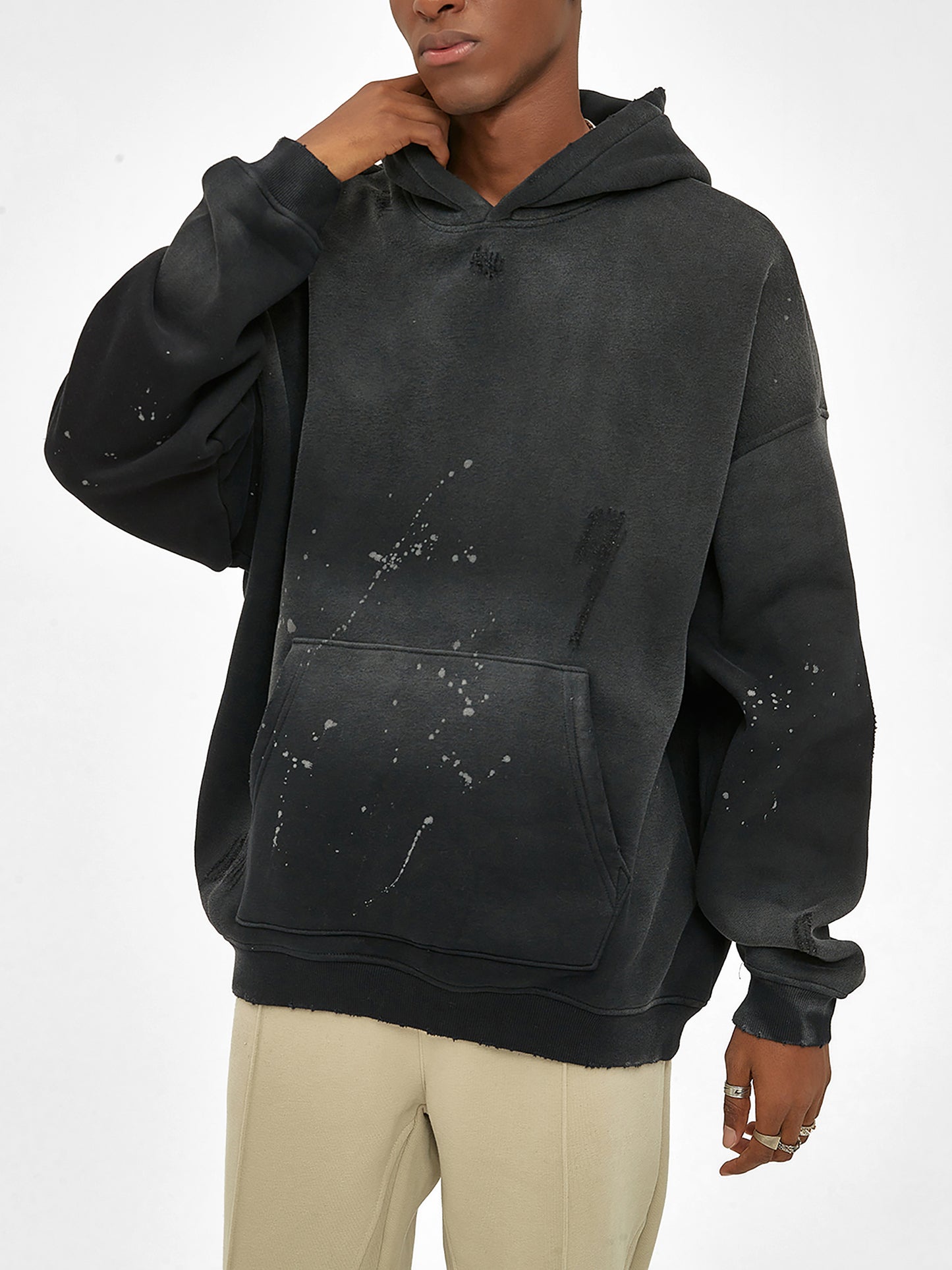 VINTAGE WASH FRAYED FLEECE HOODIE