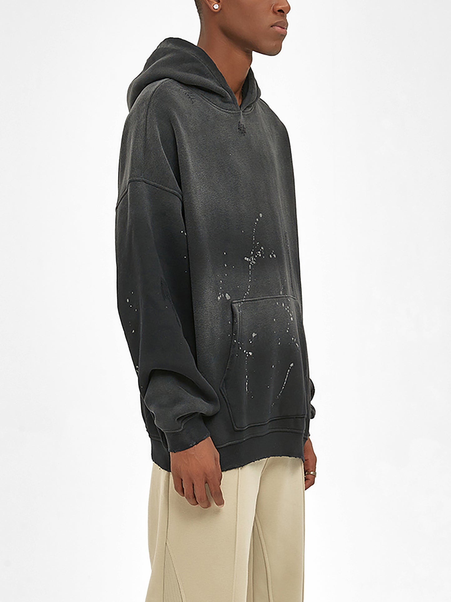 VINTAGE WASH FRAYED FLEECE HOODIE