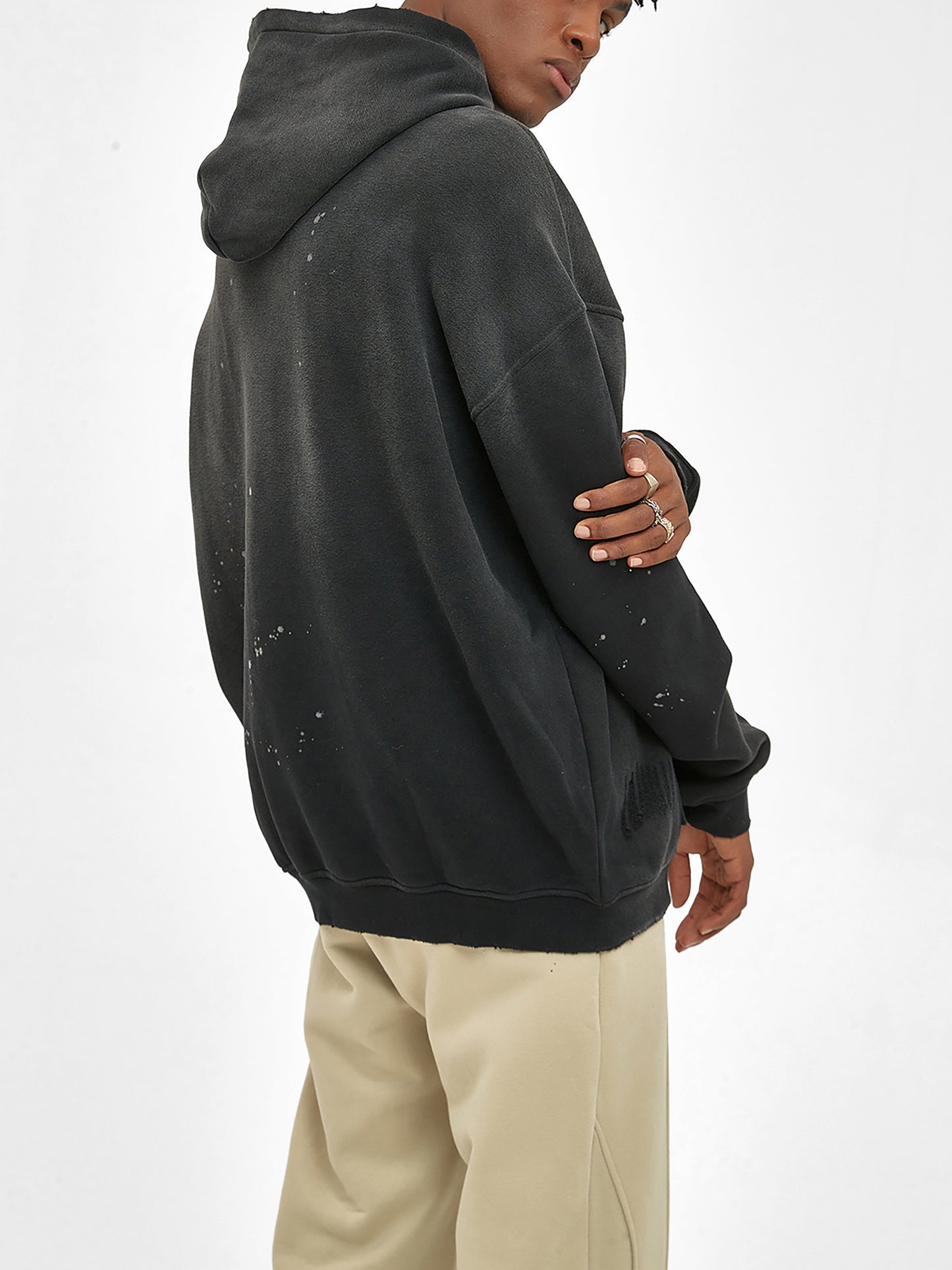 VINTAGE WASH FRAYED FLEECE HOODIE